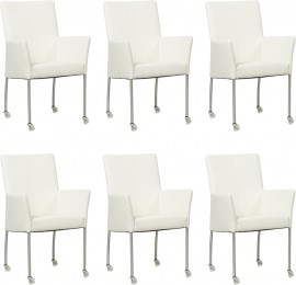 Setvan6GebrokenwittelerenmoderneeetkamerstoelenComfort-ToledoLeerBiancogebrokenwitleer