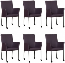 Setvan6DonkerpaarselerenmoderneeetkamerstoelenComfort-ToledoLeerMerlindonkerpaarsleer