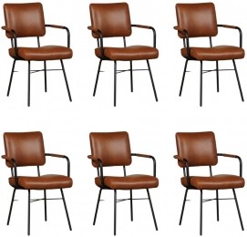 Setvan6CognaclerenindustriledesigneetkamerstoelenSolid-GranadaleerSavannahcognacleer