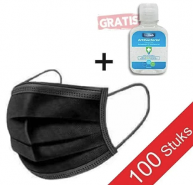 MondkapjesZwart-3laags-100stuksGBT32610normgratis100mlhandgel