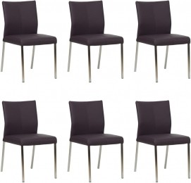 Setvan6DonkerpaarselerenmoderneeetkamerstoelenBasic-pootvierkantrvs-ToledoLeerMerlindonkerpaarsleer