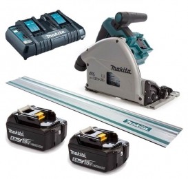 MakitaDSP600PT2J136V2x18VLi-IonAccuInvalzaagSet2x50AhAccuInMboxInclGeleiderail-165X20Mm-Koolborstelloos