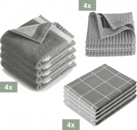 I2TKeukenset-4xKeukendoek4xTheedoek4xvaatdoek-Grijs