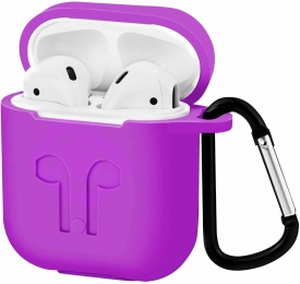 Case2go-HoesjegeschiktvoorAppleAirpods-SiliconenAirpodsHoesmetKarabijnhaak-CasevoorAirpods12-Paars