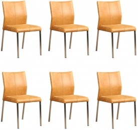 Setvan6CognaclerenmoderneeetkamerstoelenBasic-pootvierkantrvs-VintageLeerCognaccognacleer