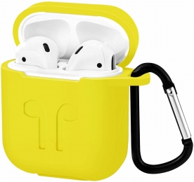 Case2go-HoesjegeschiktvoorAppleAirpods-SiliconenAirpodsHoesmetKarabijnhaak-CasevoorAirpods12-Geel