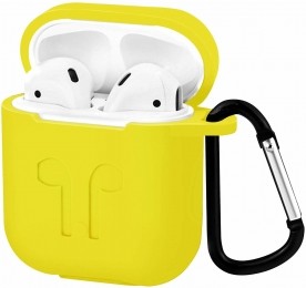Case2go-HoesjegeschiktvoorAppleAirpods-SiliconenAirpodsHoesmetKarabijnhaak-CasevoorAirpods12-Geel