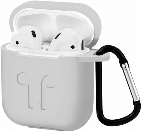 Case2go-HoesjegeschiktvoorAppleAirpods-SiliconenAirpodsHoesmetKarabijnhaak-CasevoorAirpods12-Wit