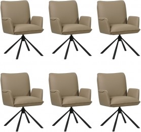Setvan6TaupelerenindustriledraaibareeetkamerstoelenElite-ToledoLeerMoccataupeleer