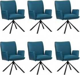 Setvan6BlauwelerenindustriledraaibareeetkamerstoelenElite-ToledoLeerTurquoiseblauwleer