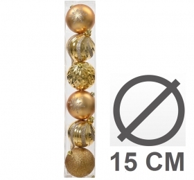 6XXLkerstballenkunststofdia15cminkokerballenkleurgoudDecoris-Decoris