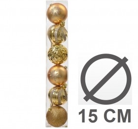6XXLkerstballenkunststofdia15cminkokerballenkleurgoudDecoris-Decoris