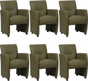 Setvan6OlijfgroenelerenmoderneeetkamerfauteuilsPleasure-ToledoLeerOliveolijfgroenleer