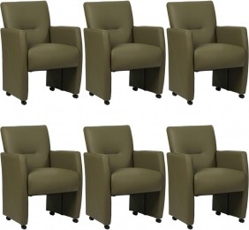 Setvan6OlijfgroenelerenmoderneeetkamerfauteuilsPleasure-ToledoLeerOliveolijfgroenleer