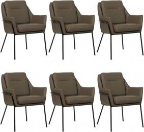 Setvan6BruinelerenindustriledesigneetkamerstoelenMix-ToledoLeerMossbruinleer