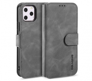CaseMe-HoesjegeschiktvooriPhone12ProMax-MetMagnetischeSluiting-MingSerie-LerenBookCase-Grijs