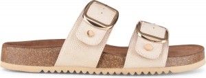 PSPoelmanCURADamesFauxPUImitatie-Maat40-LerenSandalenmetGespen-MetallicLichtBeige
