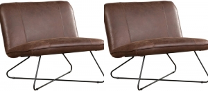Setvan2BruinelerenindustrilefauteuilszonderarmleuningSmile-VintageLeerBrownbruinleer