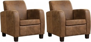 Setvan2BruinelerenlandelijkefauteuilsJoy-poothoutbruin-KeniaLeerBrownbruinleer
