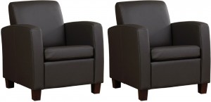 Setvan2DonkerbruinelerenlandelijkefauteuilsJoy-poothoutbruin-ToledoLeerCaffedonkerbruinleer