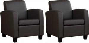 Setvan2DonkerbruinelerenlandelijkefauteuilsJoy-poothoutzwart-ToledoLeerCaffedonkerbruinleer