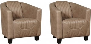 Setvan2TaupelerenlandelijkekuipstoelPressSpecial-poothoutzwart-VintageLeerTaupetaupeleer