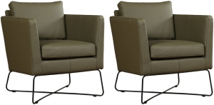 Setvan2OlijfgroenelerenmodernedesignfauteuilsCrossover-ToledoLeerOliveolijfgroenleer