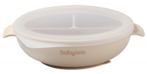 BabyOnoBeigeSiliconenBordmetZuignapDeksel