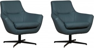 Setvan2BlauwelerenmodernedraaifauteuilsWing-ToledoLeerWhaleblauwleer