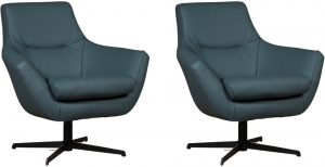 Setvan2BlauwelerenmodernedraaifauteuilsWing-ToledoLeerWhaleblauwleer