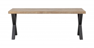 WOOODEettafelTabloMangohoutVisgraatmetX-poot180x90cm
