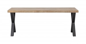 WOOODEettafelTabloMangohoutVisgraatmetX-poot180x90cm