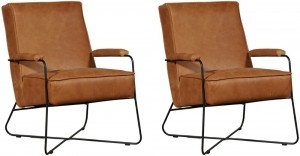 Setvan2CognaclerenmodernedesignfauteuilsHope-VintageLeerCognaccognacleer