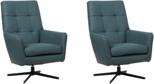 Setvan2BlauwelerenmodernedraaifauteuilsCentral-ToledoLeerWhaleblauwleer