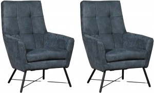 Setvan2BlauwelerenmodernefauteuilsProud-KeniaLeerDenimblauwleer