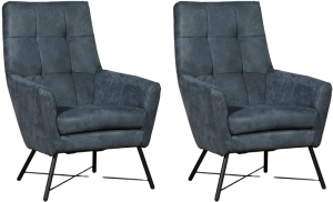 Setvan2BlauwelerenmodernefauteuilsProud-KeniaLeerDenimblauwleer