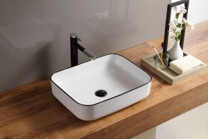 SaniclearBlitzwaskom50x40cmwastafelwitmetzwartelijn