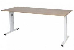T-linesbureauhoogteinstelbaar61-90cmmet180x80cmkersenlicht20mmbladenwitRAL9010t-pootframemetrechtetenen