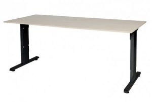 T-linesbureauhoogteinstelbaar61-90cmmet180x80cmlindbergeiken20mmbladenzwartRAL9011t-pootframemetrechtetenen
