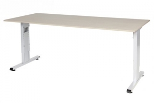 T-linesbureauhoogteinstelbaar61-90cmmet180x80cmlindbergeiken20mmbladenwitRAL9010t-pootframemetrechtetenen