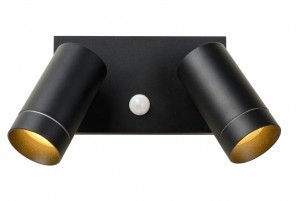 LucideTAYLOR-WandspotWandlampBinnenBuiten-2xGU10-IP54-Bewegingssensor-Zwart