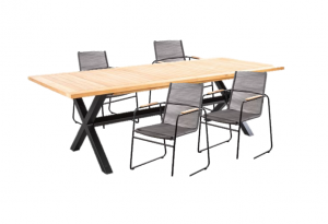 TuinsetWakaitafeldarkgreyteak236x100cmmet4stoelenWasabistoelkussenblackropedarkgrey-Yoi