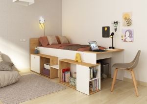 KinderbedGabymetbureauWitEik-90x200cm