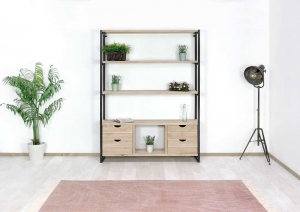 SteigerhoutenboekenkastkastDaniametstalenframe