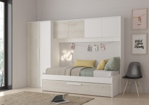 KinderbedArtikmetslaapladeenkast-Grijseikenmetwit