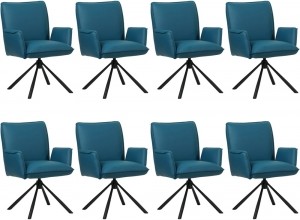 Setvan8BlauwelerenindustriledraaibareeetkamerstoelenElite-ToledoLeerTurquoiseblauwleer