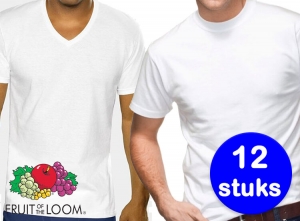 12WitteFruitoftheLoomHerenT-shirts-RondehalsofV-hals