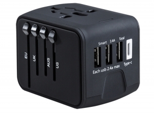 FedecUniverseleWereldstekkermet3USB-poortenen1USB-Cpoort-Voor150Landen-Zwart