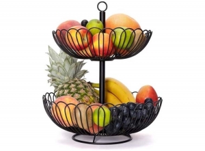 FEDECFruitschaal-Fruitmandmetaal-2Laags-Zwart