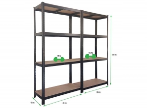 2xProfecoOpbergrek160x80cm-Stellingkast8planksx100kg-Zwart